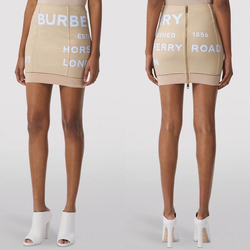 Burberry Horseferry Print Mini Skirt in Nude